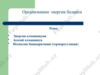 организмнинг энергик баланси — PPTX