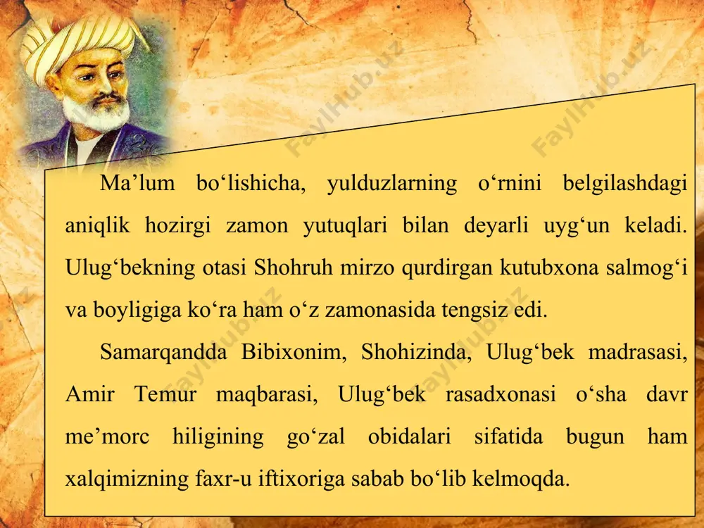 arkim, maktabg‘a boribmusen? dedimkim: boribmen. dedilarki, ne yergacha o‘qibsen? dedimkim, «taborak» surasig‘acha. dedilarkim: bu jamoa atfoli (bolalari)din biz tilaganda, sen kelib biz bila oshno bo‘ldung. sening uchun fotiha o‘quli (o‘qiylik) deb o‘z fotihalarig‘a musharraf qildilar. hamul zamon faqirning volidi (otasi) va ul xayl ulug‘lari kelib, mavlono xizmatida anvoyi niyozmandlig‘lar (iltijo va iltifotlar) qilg‘ondin so‘ngra, faqirg‘a andoq shuur hosil bo‘ldi angakim, «ne kishi erkandurlar». navoiy aruz ilmiga bag‘ishlab «mezon ul-avzon» degan asar ham yozgan. unda aruz vazning mohiyati, tuzilishi, bu vaznning turlari, juzv va ruknlari, bahrlari haqida ma’lumot beradi. bu asarida tuyuq, qo‘shiq, chinga (yor-yor), muhabbatnoma, aruzvoriy, turkiy singari she’riy shakl va janrlar haqida ham ma’lumot beradi. xondamir qayd etganiday: «haqiqatan, ul hazratning she’r nozikliklari to‘g‘risida mahoratlarining ko‘pligi bu risoladan anglanadi. chunki o‘tmishdagi shoirlar sezgilarining nuri tushmagan bir qancha maqbul bahrni aruz doirasiga qo‘shganlarki, u qimmatli nusxa mutolaa qilinsa, bu nukta ma’lum bo‘ladi». navoiy muammo haqida «mufradot» nomli bir asar ham …