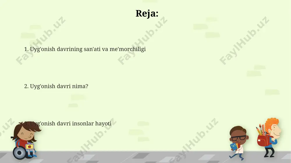 ralig'ida yevropada, xususan italiyaning florensiya shahrida boshlangan katta madaniy va intellektual o'zgarishlar davri bo'lib, qadimgi yunon va rim madaniyatlariga qayta qiziqishni o'z ichiga olgan. uyg'onish davri davrida nafaqat san'at, balki fan va texnologiya ham rivojlandi. nikolay kopernikning geliosentrik nazariyasi dunyoqarashga katta ta'sir ko'rsatdi va 1543-yilda nashr etildi. uyg'onish davri san'atida realizm, perspektiva kabi yangi texnikalar paydo bo'ldi, masalan, leonardo da vinchining "mona liza"si yoki mikelanjeloning "davud" haykali kabi 3 o'lchovli asarlar yaratildi. san'atdagi o'zgarishlar 15-asrda italiyaning florensiya shahrida rassomlar 3d effektlarini yaratish uchun yangi perspektiva texnikasini kashf etdilar, bu esa san'at asarlariga chuqurlik va hayoliylik bag'ishladi. michelangelo va leonardo da vinchi kabi buyuk ustalar 16-asrda inson tanasining anatomiyasini chuqur o'rganib, realizmga asoslangan 200 dan ortiq ajoyib haykaltaroshlik va rasm asarlarini yaratdilar. uyg'onish davri san'atida qadimgi yunon va rim madaniyatining ta'siri sezilarli bo'lib, 500 yildan ortiq davom etgan klassik uslublar yangi talqinlarda qayta tiklandi. fan va kashfiyotlar uyg'onish davrida, portugaliya va …