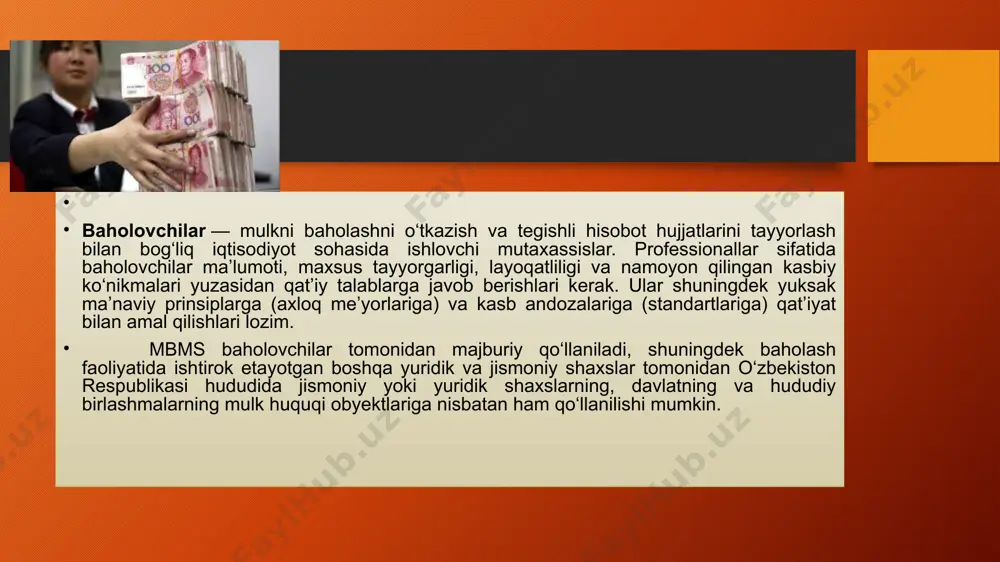 r xaridor va/yoki sotuvchi tomonidan muayyan vaziyatlarda o‘rnatiladigan nisbiy qiymat indikatoridir. xarajatlar — tovar yoki xizmatni yaratish yoki ishlab chiqarish uchun talab qilinadigan resurslar miqdorining pullik ifodasi. xaridor tomonidan tovar yoki xizmat uchun to‘langan narx uning uchun ularni sotib olish xarajatlariga aylanadi. mulk obyekti uchun xarajatlarni hisoblab chiqish ishlab chiqarish xarajatlari yoki almashtirish xarajatlarining hisoblab chiqilgan miqdoriga asoslanishi mumkin. takror ishlab chiqarish xarajatlari — bu mavjud obyekt nusxasini o‘xshash texnologiyalar va materiallardan foydalanib yaratishga xarajatlardir. almashtirish xarajatlarining hisoblangan miqdori ayni paytda bozorda qo‘llaniladigan texnologiyalar va materiallardan foydalanib taqqoslanarli foydalilikka ega obyektni yaratishni nazarda tutadi. tannarx — tovar yoki xizmatni xarid qilish (qoplanadigan soliqlardan tashqari), yaratish va ishlab chiqarishga xarajatlar yig‘indisidan iborat. qiymatning ko‘plab turlari va ularga mos keladigan ta’riflari bor. ularning ba’zilari mulkni baholash tartibotlarida keng qo‘llaniladigan standart qiymat turlaridir. boshqalari esa, qat’iy shartlashib olingan hollarda qo‘llaniladi. baholash usullarini tushunish va amaliy qo‘llash uchun foydalanilayotgan qiymat turi va ta’rifini aniq …