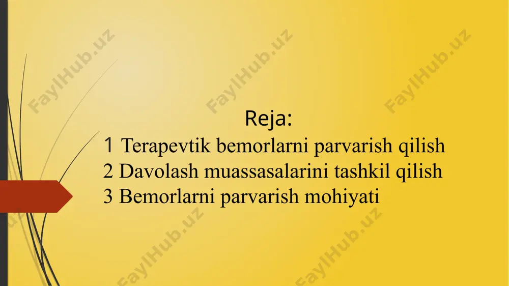 ng buyniga osilib oladi. boshqa joyga utkazishdan oldin joyning tayyorligi kuzdan kschiriladi. ahvoli ogir bemorlar choyshabi tagidan kleyonka solinadi. dumgʻaza ostiga rezina doira, ostga tuvak, siydikdon qoʻyiladi, ularga yechinishlarida yordam koʻrsatiladi. bemorning koʻrpatoʻshagi uzun va keng boʻlgani maʼqul. toʻshak ustidan oq choyshab yoziladi. baʼzi kasalliklarda vrach tavsiyasi bilan tushak ostidan uning kattaligida taxta quyiladi. bemorni issiq qilib, oʻrabchirmash yaramaydi. karavot iyeltgich asboblariga yaqin qoʻyilmaydi, uni ikki tomonidan bemor oldiga bemalol kelish mumkin buladigan qilib qoʻyish kerak. bemor choyshabini ehtiyotlik bilan almashtirish lozim. buning uchun bemorni (agar t>ra olmasa) avaylab urin chetiga surib, choyshabning boʻshagan kismini yumaloklab oʻrab, bemor yotgan joygacha olib kelinadi, uning oʻrniga toza choyshab yozib, bemorni uning ustiga oʻtk^ziladi, oʻralgan kir choyshab esa yigʻishtirib olinadi. ogʻir yotgan bemorning koʻylagini almashtirganda koʻylak etagini yuqoriga tomon yigʻa borib, avval boshidan, soʻngra qoʻllarida}) chiqariladi, koʻylak kiygizishda esa buning aksicha amal qilinadi. k^loyoqshikastla i ganda kiyim avval sogʻ qoʻloyoqaan, keyin kasach q>;loyoqdan …