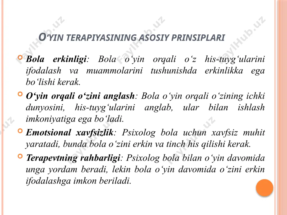 qur psixologik muammolarini anglashda va ularni ifodalashda yordam olishadi, chunki san'at ularning his-tuyg‘ularini yashirin holda chiqaradi. hissiy to‘ldirish: art terapiyasi orqali shaxs o‘zining bo‘shliqlarini, ichki qiyinchiliklarini to‘ldiradi va ularga qarshi kurashadi. art terapiyasining turlari: art terapiyasi turli usullar orqali amalga oshirilishi mumkin. quyidagi turlari eng ko‘p qo‘llaniladi: 1. art terapiyasi: bu metodda rasm chizish yoki bo‘yash orqali shaxs o‘zining ichki holatini ifodalaydi. rassomchilik terapiyasida psixolog rassomchilik materiallarini (ranglar, qalamlar, bo‘yoqlar) tanlash va foydalanish orqali bolaning yoki kattaning hissiy holatini o‘rganadi. bu usul ko‘pincha bolalar bilan ishlashda qo‘llaniladi, chunki ular o‘zlarini tushunish va ifodalashda so‘zdan ko‘ra artni afzal bilishadi. maqsadi: insonning ichki holatini tashqi shaklga aylantirish. usul: shaxsga rasm chizish yoki tasvir yaratish taklif qilinadi va bu jarayon davomida psixolog bolaga yordam beradi. foydasi: bu metod shaxsning ichki hissiyotlarini chiqarishga yordam beradi va hissiy bo‘shliqlarni to‘ldirishga yordam beradi. art terapiyasining afzalliklari his-tuyg‘ularni ifodalash: art orqali inson o‘zining ichki hissiyotlarini va fikrlarini …