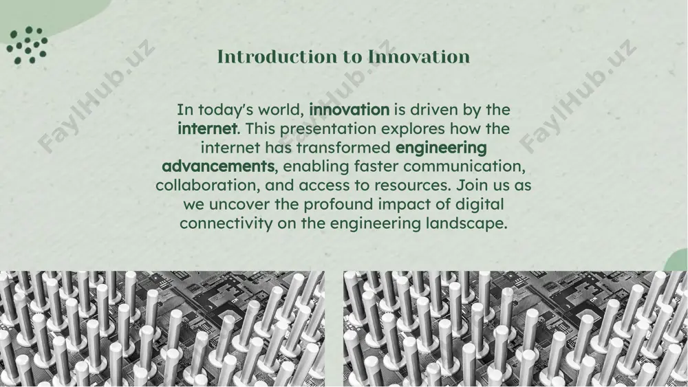 ital divide must be addressed. engineers must navigate these challenges to fully leverage the benefits of internet connectivity. future of engineering innovation the future of engineering is closely tied to ongoing technological advancements. emerging trends like artificial intelligence and machine learning will further enhance the role of the internet in driving innovation. engineers must stay adaptable to thrive in this evolving landscape. in conclusion, the internet has had a profound impact on engineering advancements. by embracing digital tools and connectivity, engineers can drive innovation and improve outcomes. the future holds exciting possibilities for those willing to adapt and evolve. conclusion: embracing change