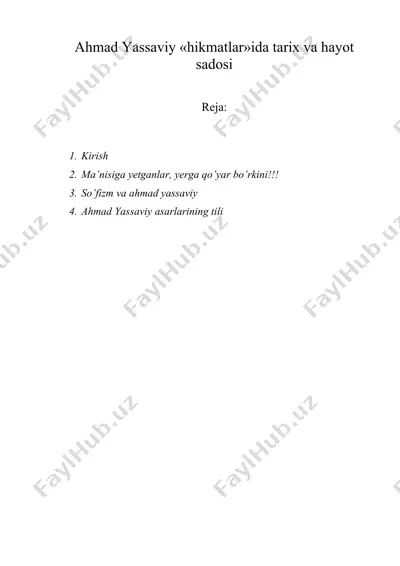 аhmаd yassаviy «hikmаtlаr»idа tаriх vа hаyot sаdоsi — DOC