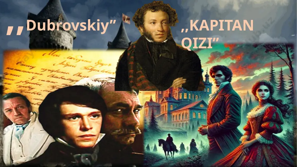 da. "evgeniy onegin" romanida pushkin jamiyatning turli qatlamlarini realist ravishda tasvirlagan. u o‘z asarlarida oddiy odamlarning ruhiy holatini va atrof-muhitini aniq va mukammal tasvirlagan. pushkinning zamondoshlari va o‘quvchilari uning dardlarni, yuksak va past hissiyotlarni juda tabiiy tarzda tasvirlay olishini qadrlashgan. shuningdek, u xalqning taqdiri va insoniyatning kengroq muammolarini realist uslubda ochib berish orqali rus adabiyotiga katta hissa qo‘shgan. "sarlavha – kapitan qizi" muhimdir, chunki maria gavrilovna, pyotrning sevgilisi va hikoyadagi asosiy ayol qahramon, kapitanning qizi sifatida ifodalanadi. bu sarlavha, faqat uning shaxsiyatini emas, balki voqealarning markazida turadigan ijtimoiy tuzilmani ham aks ettiradi. bu shuningdek, hikoyaning o‘zida ota-bobolar va irsiy meros masalalariga, shuningdek, amaldagi harbiy tartiblar va ko‘rinadigan ijtimoiy qatlamlarga ishora qiladi. qisqasi, "kapitan qizi" sarlavhasi hikoyaning o‘ziga xos ijtimoiy va individual aspektlarini ochib beradi. sarlavha – dubrovski – hikoyaning asosiy qahramoni, aleksey dubrovskiy nomi bilan atalgan. bu sarlavha, asar davomida uning kurashini, ijtimoiy adolatsizlikka qarshi chiqishini va o‘zining o‘tmishini qayta …