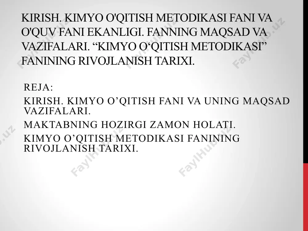 maxsus, kasb-hunar ta'lirni turi shaldlantirildi. bu bosqichda oliy o'quv yurtlariga kirish uchun o'quvchilar tayyorlaydigan akademik litseylar va kasb egallashga mo'ljallangan kasb-hunar kollejlari tashkil etildi. kimyo o’qitish uslublari faqat ma’ruzalar orqali yetkazilmaydi, talabalar tajribalar ko’rsatish uslublarini bilishi, darslarni rejalashtirishni, kimyoviy masalalarni yechish uslublarini, dars berish shakllarini va boshqalarni bilishi kerak. shu sababli ular kurs ishlari bajarishi, pedagogik amaliyotda mustaqil ishlashi kerak. uslublarni o’rgatayotganda maktab, akademik litsey, kasb hunar kolledjlarga ekskursiyalar tashqil qilish kerak. maxsus kurslar, maxsus kurslardan amaliyotlar ham tashkil etish katta ahamiyatga ega. fan va texnikaning rivojlanishi o’quvchilarni bilimlar oqimiga va voqealar to’lqiniga bo’lgan qiziqishini kuchaytirmoqda. bugungi kun nuqtai-nazaridan qaraydigan bo’lsak, o’quvchilar bilim faoliyati yuqori, aqliy faoliyati yaxshi va mustaqil fikrlay olishi zarur. o’quvchilardagi bunday xislatlarni maktab o’qituvchilari rivojlantirib boradilar. mustaqil yurtimiz ravnaqi uchun, kelajak avlodimiz uchun bunday sharafli ishda mas’uliyat bilan ishlash har bir pedagogning burchi hisoblanadi. bunday mas’uliyatli ishni hal etish o’quvchilarni chuqur va mustahkam bilimlar bilan qurollantirish, …