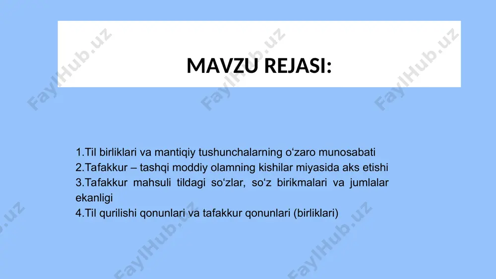 ikrlar mavjud .tildan boshqa barcha signal sistemalari sun’iydir.1 ular odamlar tomonidan yaratiladi va sharoitga ko‘ra o‘zgartirilishi mumkin. sun’iy vositalaming yaratilishida odamlaming hammasi emas, balki mazkur sohani yaxshi biluvchi kichik bir guruh ishtirok etadi. til esa odamlaming istak-xohishlariga bog‘liq bo‘lmaydi, uni jamiyat a’zolari o‘z ixtiyorlari bilan o'zgartira olmaydi. til asrlar davomida jamiyatga xizmat qiladi, ulaming ehtiyojlarini to‘la-to‘kis bajaradi, garchand til o‘zgaruvchan hodisa bo ‘lsa-da, u faqat o‘zining ichki obyektiv xulosa shunday qilib, til o‘ziga xos semiologik sistema (ya’ni, ishoralar sistemasi) bo‘lib, jamiyatda asosiy va eng muhim fikr almashish quroli, jamiyat tafakkurining rivojlanishini ta’minlovchi, avloddan-avlodga madaniy-tarixiy meros va an’analami yetkazuvchi vosita xizmatini o‘taydi. foydalanilgan adabiyotlar: 1 abduazizov a.tilshunoslik nazariyasiga kirish. -toshkent, 2010. 2. irisqulov i. tilshunoslikka kirish. – toshkent. 2009. 3. rasulov r. umumiy tilshunoslik. – toshkent. 2013.
