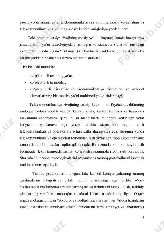 arning tarmoq qurilmalarini integratsiya qilish muhim ahamiyatga ega. ushbu o‘quv qo‘llanmada ma’lumotlar uzatish tarmoqlari va tizimlarini tashkil etish, tarkibiy qismlarning vazifalari, tarmoqlar va ularni ishlash asoslari keltirilgan. o‘quv rejada inobatga olingan “axborot va kodlash nazariyalari” va “aloqa tizimlarini modellashtirish va simulyatsiyalash” fanidan ma’ruza, amaliyot va laboratoriya ishlarida asosiy nazariy bilimlarning negizi sifatida qo‘llanilishi nazarda tutilgan. i bob. tarmoq sniferlari, protokollari va paketlar 1.1. tarmoq protokollari va snifferlar tahlillari ushbu mavzu bepul va eng kuchli va qulay trafik analizatorlaridan biri - wireshark misolida tarmoq trafigini tahlil qilish uchun mo'ljallangan dasturiy ta'minot bilan tanishishga bag'ishlangan. trafik analizatori yoki sniffer (ingliz tilidan sniff - sniff) - tarmoq trafigi analizatori, dastur yoki apparat va dasturiy ta'minotni ushlab turish va keyin tahlil qilish yoki faqat boshqa tugunlar uchun mo'ljallangan tarmoq trafigini tahlil qilish uchun mo'ljallangan. snifferning ishlashi davomida tarmoq interfeysi deb ataladigan narsaga o'tadi. tarmoqdagi boshqa interfeyslarga yuborilgan paketlarni qabul qilish imkonini beruvchi "tinglash rejimi" …