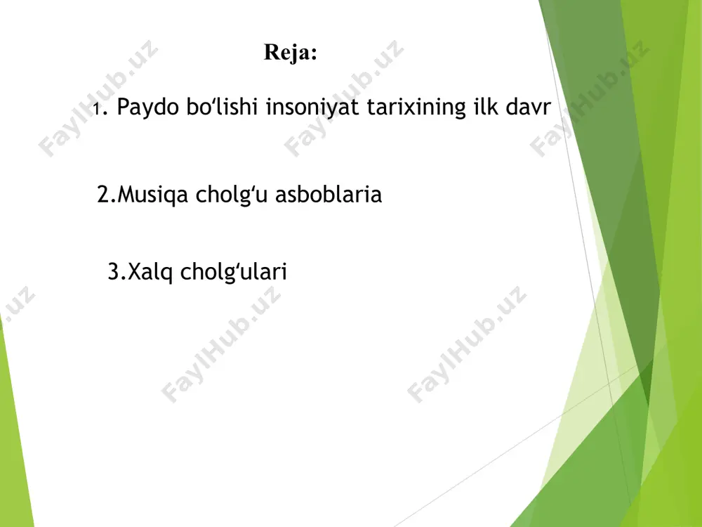 a boshqalar), urib chalinadigan torli sozlar (chang, simbali va boshqalar), klavishli urib chalinadigan sozlar (klavikord, fortepiano, royal), klavishli chertib chalinadigan sozlar (klavesin va uning turlari). puflab chalinadigan cholgʻu asboblarning guruhchalari: tilchali sozlar (surnay, qoʻshnay, boʻlamon, shoxnay, klarnet, goboy va boshqalar), tilchasiz sozlar (naylar, fleytalar), www.arxiv.uz teri qoplamali urib chalinadigan cholgʻu asboblarning guruhchalari: sozlanadigan (litavralar), sozlanmaydigan (nogʻora, doyra, baraban, tamburin va boshqalar) cholgʻu asboblar. plastinkali cholgʻu asboblarning guruhchalari: urib chalinadigan rezonatorsiz sozlar (ksilofonlar va boshqalar), urib chalinadigan rezonatorli sozlar (ovoz beradigan plastinkalari ostida maʼlum hajmdagi rezonatorlar — trubkalar, boʻsh idishlar va h. k. oʻrnatilgan metallofon, marimba, vibrafon va boshqalar), klavishli urib chalinadigan sozlar (chelesta va boshqalar).idiofonlarning guruhchalari: sozlanadigan (orkestr kolokoli, koʻngʻiroqchalar, gong va boshqalar), sozlanmaydigan (tarelkalar, tamtam, marakas, qayroq, qoshiq, safoil, likop, patnis, mis lagan, zang va boshqalar) cholgʻu asboblar. www.arxiv.uz www.arxiv.uz musiqa cholgʻu asboblaria. baʼzida xalq va professional (orkestr) turlarga ham boʻlinadi. orkestr cholgʻulari kompozitor tomonidan yaratilgan, temperatsiyali tovushqatorga asoslangan …
