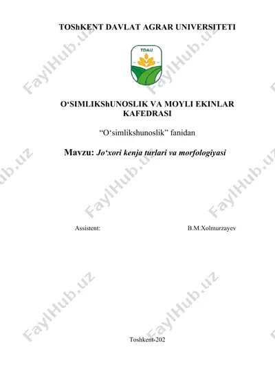 jo‘xori kenja turlari va morfologiyasi — DOC