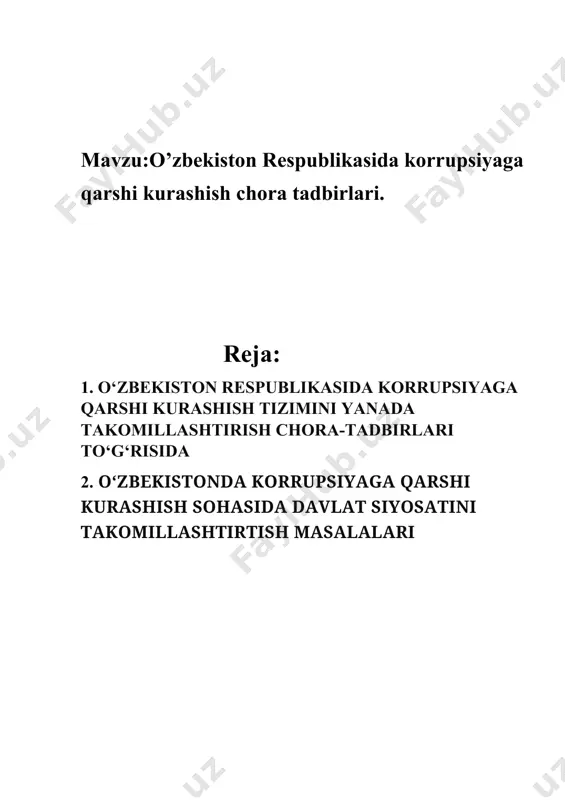 rga qarang. 1. 2019-2020-yillarda korrupsiyaga qarshi kurashish davlat dasturi (keyingi o‘rinlarda — davlat dasturi) 1-ilovaga muvofiq tasdiqlansin. davlat hokimiyati va boshqaruvi organlari, jamoat birlashmalari va boshqa tashkilotlar davlat dasturining har bir bandi bo‘yicha maqsadlarga erishishda samaradorlik indikatorlarini ishlab chiqsin va o‘zbekiston respublikasi korrupsiyaga qarshi kurashish milliy kengashi bilan kelishib olsin. (1-band o‘zbekiston respublikasi prezidentining 2021-yil 6-iyuldagi pf-6257-sonli farmoni tahririda — qonunchilik ma’lumotlari milliy bazasi, 07.07.2021-y., 06/21/6257/0645-son) 2. o‘zbekiston respublikasi oliy majlisining palatalarida korrupsiyaga qarshi kurashish va sud-huquq masalalari bo‘yicha qo‘mitalar tashkil etilganligi ma’lumot uchun qabul qilinsin. idoralararo komissiya ikki oy muddatda korrupsiyaga qarshi kurashish bo‘yicha namunaviy tadbirlarning idoraviy dasturini o‘zbekiston respublikasi oliy majlisi palatalarining korrupsiyaga qarshi kurashish va sud-huquq masalalari bo‘yicha qo‘mitalariga muhokama qilish va kelishish uchun kiritsin. 3. qoraqalpog‘iston respublikasi jo‘qorg‘i kengesi, viloyatlar va toshkent shahar xalq deputatlari kengashlari, tuman va shahar xalq deputatlari kengashlarining tarkibida korrupsiyaga qarshi kurashish komissiyalarini tashkil etish tavsiya qilinsin, ularning zimmasiga: joylarda korrupsiyaga qarshi …