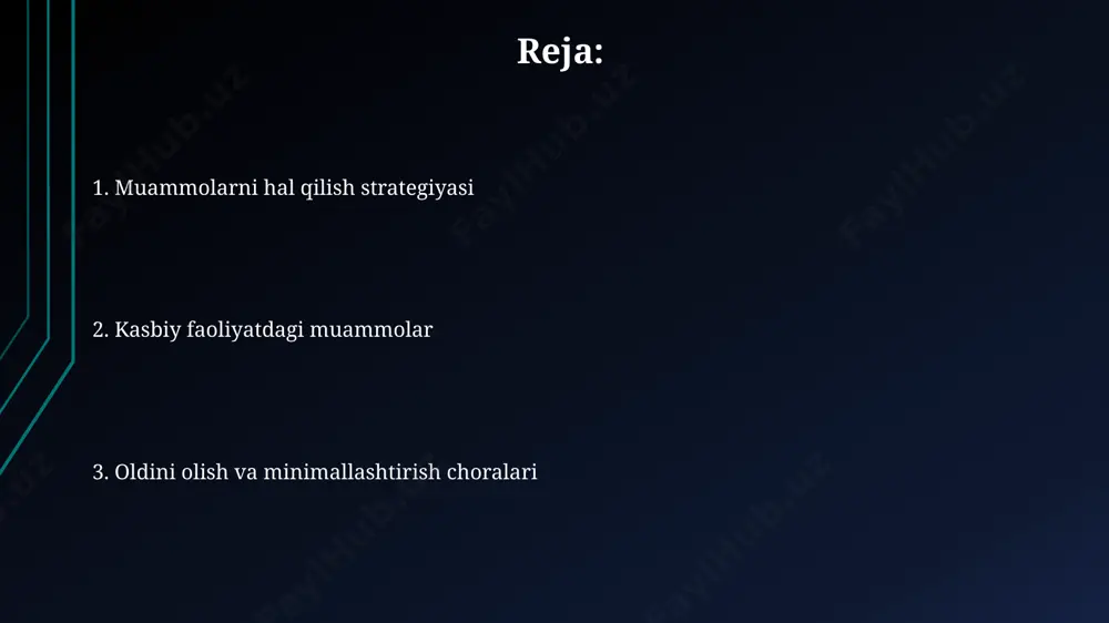 linganda, ish yukining 50% ortishi va muddatning 2 kun qisqarishi stress va xatoliklar sonini sezilarli darajada oshiradi. resurslar yetishmasligi mualliflik huquqi yoki maxfiy ma'lumotlarga kirishning cheklanganligi kabi resurslarning etishmasligi, 5-10% ish vaqtini yo'qotishiga va muhim qarorlar qabul qilishni kechiktirishiga olib kelishi mumkin. texnik vositalar, malakali xodimlar yoki moliyaviy mablag'larning etishmasligi, samaradorlikni 15-20% ga kamaytiradi va xatoliklar sonini 10% ga oshiradi, natijada sifatsiz mahsulot yoki xizmatlarga olib keladi. kasbiy rivojlanishning cheklangan imkoniyatlari korxonada yangi ko'nikmalarni o'rganishga bag'ishlangan vaqtning cheklanganligi (haftasiga 2 soatdan kam) xdimlarni raqobatbardosh bo'lib qolish imkoniyatlarini sezilarli darajada kamaytiradi. kasbiy rivojlanish uchun ajratilgan byudjetning yetarli emasligi (masalan, 10% dan kam) malaka oshirish kurslariga va zamonaviy texnologiyalarni o'rganishga sarflanadigan mablag'larning yetishmasligiga olib keladi. zamonaviy texnologiyalar bilan bog'liq muammolar ma'lumotlarni qayta ishlash tezligi va hajmi bo'yicha o'sish, 10 tb dan ortiq ma'lumotlarni samarali boshqarish va tahlil qilishni talab qiladi, bu esa maxsus infratuzilma va yuqori malakali mutaxassislarni talab qiladi. kiberxavfsizlik tahdidlari, …