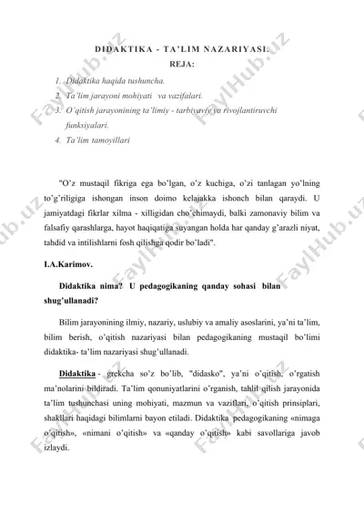 didaktika ta'lim nazariyasi — DOCX