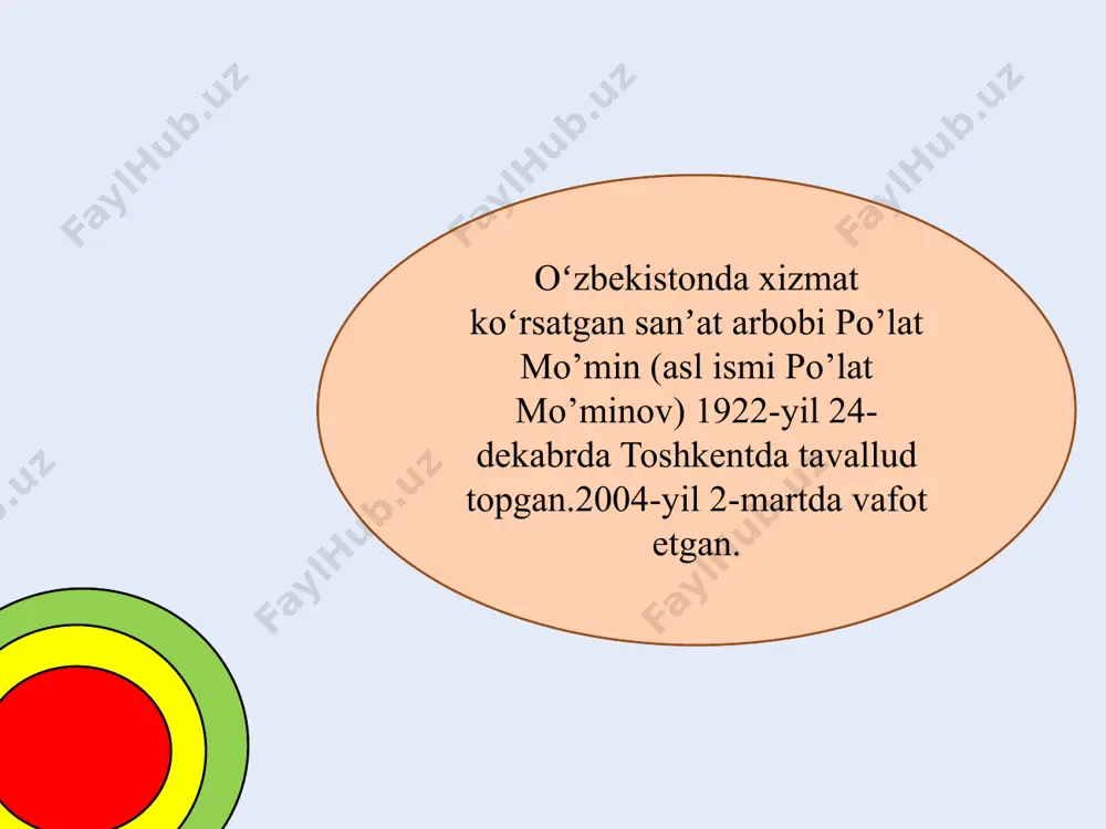 n xalqimiz yuragidan o‘rin olgan. u mohir tarjimon sifatida a.s.pushkin, v.mayakovskiy, s.marshak, s.mixalkov, a.barto, n.nosov asarlarini o‘zbek tiliga tarjima qilgan. o’zbekiston xalq yozuvchisi po’lat mo’minning adabiyotimiz oldidagi xizmatlari davlat tomonidan munosib baholangan. u 1998 yilda “el-yurt hurmati” ordeni bilan taqdirlangan. qo‘shiq aytib… qo‘shiq aytib, yigit, seni o‘ylatdimmi? uxloqmiding yo uyqungdan uyg‘otdimmi? nelar bo‘ldi, bezovtasan, termulasan? yo bemahal qalb toringni so‘ylatdimmi? sevgi yomon, fil gavdangga ishonmagil, tog‘ bo‘lsang ham o‘z o‘rningdan qo‘zg‘atdimmi! muncha menga qarayverib xo‘rsinasan, sevgi gulim bo‘ylarini to‘zg‘atdimmi? bog‘imdan gul uzaman deb umid qilma, gulzorimga begonani yo‘latdimmi? yo‘lim boshqa, dilim boshqa, sevganim bor, qo‘shiq aytib yuragingni o‘ynatdimmi. malohatlarga ishqingda yetkaz saodatlarga, qoldirma, jonim, malomatlarga. pinhon et, derlar, sevgingni eldan, yo bosh egaymi ul odatlarga? parvo etmaysan hajring o‘tidan, qalbimda yongan haroratlarga. kechma so‘zingdan, aslo ishonma boshqalar qilgan siyosatlarga. ming bor sinab ko‘r, o‘shal so‘zim so‘z, qo‘ymasin seni xijolatlarga. kular istaklar kulgan hayotda, berilma ortiq hayolotlarga. sendursan azal-oxir sevganim, eltar …