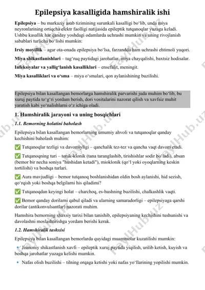 epilepsiya kasalligida hamshiralik ishi — DOCX