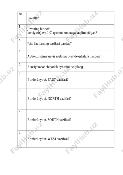 java dasturlash tilida savollar va javoblar (java quiz) — PDF