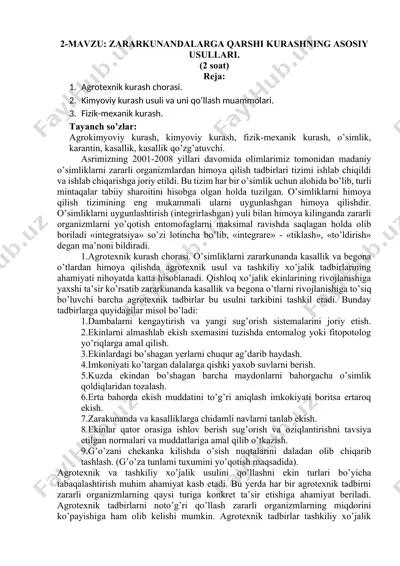 zararkunandalarga qarshi kurashning asosiy usullari — DOCX