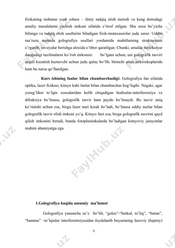 lib, bir qarashda tasvirlarni ro’yxatga olishning ob’ektiv usuli bo’lgan fotografiya, batafsil ko’rib chiqilganda, inson ko’zi bilan idrok qilish uchun mo’ljallangan juda sub’ektiv ma’lumot beradi. fotografiyaning kamchiliklari golografiya deb ataladigan tasvirni ro’yxatga olishning tubdan yangi usuli bilan to’liq qoplanadi. dennis golografiyaning asoschisi londondagi davlat kolleji professori gabor 1947-yilda birinchi gologrammani olgan. golografiyaning kashf etilishi u tomonidan elektron mikroskopning rezolyutsiyasini oshirish tajribalari davomida amalga oshirildi. "golografiya" nomi ostida d. gabor usul o’rganilayotgan ob’ekt haqida to’liq ma’lumotni ro’yxatdan o’tkazish imkonini beradi, deb ta’kidladi. 3-rasm. d.gabor. golografiya tez rivojlana boshladi va birinchi lazer sovet fiziklar - akademiklar n. g. basov va a. m. proxorov tomonidan amalga oshirilgan kvant elektronika fundamental tadqiqotlar natijasida 1960 yilda yaratilgan keyin katta amaliy ahamiyatga ega bo’ldi va amerikalik olim charlz taunsom. shu yili, professor t. maimam bir yoqut ustida bir impuls lazer mo’ljallangan. ushbu tizim (uzluksiz lazer farqli o’laroq) agar gologramma ustida harakat moslamalarni tuzatish imkonini beradi, bir necha …