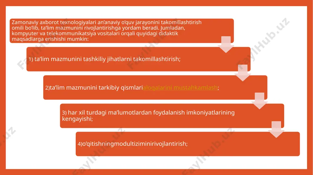 ush, video va fayllarni uzatish bo’yicha imkoniyatlari masofali ta’limda katta ahamiyatga egadir. jumladan, hozirgi kunda (grour ware) – “groupvera”, ya’ni birgalikdagi distantsion guruh ishini tashkil qilishga yordam beruvchi maxsus dastur ta’minoti alohida dolzarbligi bilan ajralib turadi. boshqacha aytganda, o‘quvchilar orasida pedagogik jarayonda kompyuter texnologiyasidan foydalanishning kuchli va zaif tomonlarini bilish o‘qituvchiga ratsional foydalanishga imkon beradi: shunday qilib, talabalarni o‘qitish jarayonida axborot-kommunikatsiya texnologiyalaridan foydalanish axborot jamiyatining zamonaviy talablariga mos kelishiga, shuningdek, mavzuga bo‘lgan qiziqishni kuchaytirishga va bilimga asoslangan g‘oyalarni yaratishga yordam beradi degan xulosaga kelish mumkin “groupvera” tizimining ma’lumotni saqlash, ma’lumotlar bazalaridan izlash va boshqarish kabi imkoniyatlaridan foydalanish distantsion ta’limdagi hamkorlik (birgalikdagi) o’quv loyihalarini ishlab chiqarish imkoniyatini beradi. telekommunikatsiya vositalaridan foydalanish – elektron pochta orqali xabarlarni uzatish, fayllar bilan almashish, sinxron va asinxron kompyuter, audio va videokonferentsiyalarni o’tkazish guruhdagi masofali ta’lim jarayonida yagona umumiy o’quv materialini ishlab chiqishga yordam beradi. telekonferentsiyalar. bular qatoriga audiokonferentsiyalar, audiografik konferentsiyalar, videokonferentsiyalar, kompyuter konferentsiyalari kiritiladi. deyarli …