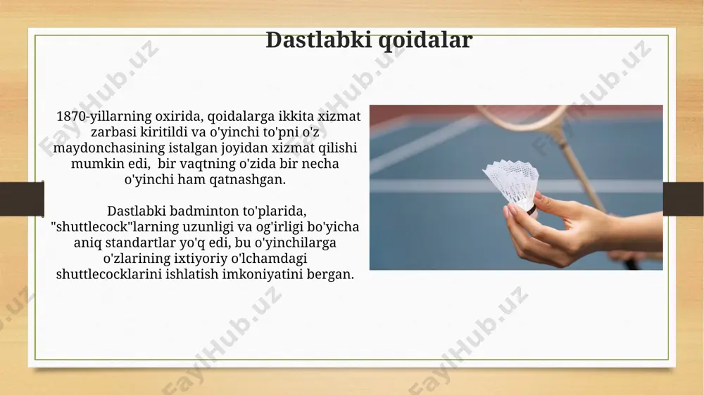 badminton oʻyini kelib chiqishi tarixi va oʻyin qoidalari - Page 4