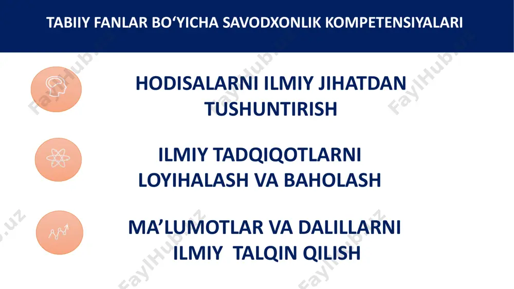 orasidagi masofa ortadi. kompetensiya:hоdisalarni ilmiy jihatdan tushuntirish. ilmiy bilish turi: fizik sistemalar. kontekst: shaxsiy/ilm fan va tеxnologiyalar sohasi kognitiv daraja: o‘rta savol shakli: javobni tanlash quyida keltirilgan fotosuratda 2500 yil avval afinadagi akropolda barpo etilgan, kariatidalar deb nomlangan haykallar tasvirlangan. bu haykallar marmar tog‘ jinsidan yasalgan. marmar kalsiy karbonatdan tarkib topgan. 1980-yilda asl haykallar nusxalari bilan almashtirilib, akropol muzeyiga ko‘chirildi. asl haykallar kislotali yomg‘irlar ta’sirida yemirilgan edi. kislotali yomg‘irlar oddiy yomg‘ir biroz nordon bo‘ladi, chunki u havodan ma’lum miqdorda karbonat angidrid gazini yutadi. karbonat angidrid gazidan tashqari oltingugurt va azot oksidlarini yutganligi sababli kislotali yomg‘ir oddiy yomg‘irga nisbatan nordonroq bo‘ladi. 1-savol: oltingugurt va azot oksidlari havoga qayerdan keladi? ________________________________________________ kislotali yomg‘irlar mazkur topshiriqni bajarish uchun o‘quvchilar kimyo fanidan karbonat angidrid, azot va oltingugurt oksidlarining fizik xossalari, jumladan, ularning suvda erishi, bunday oksidlar atmosferaga transport va sanoat chiqindilari sifatida chiqarilishini bilishlari kerak. kompetentsiya: hodisalarni ilmiy jihatdan tushuntirish. ilmiy bilish turi : …