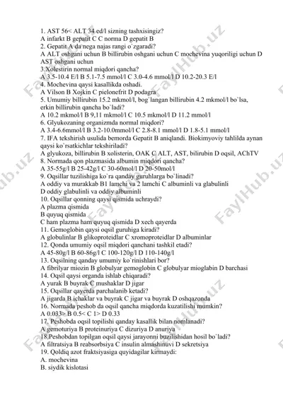 biokimyoviy tahlil savollari to‘plami — DOCX