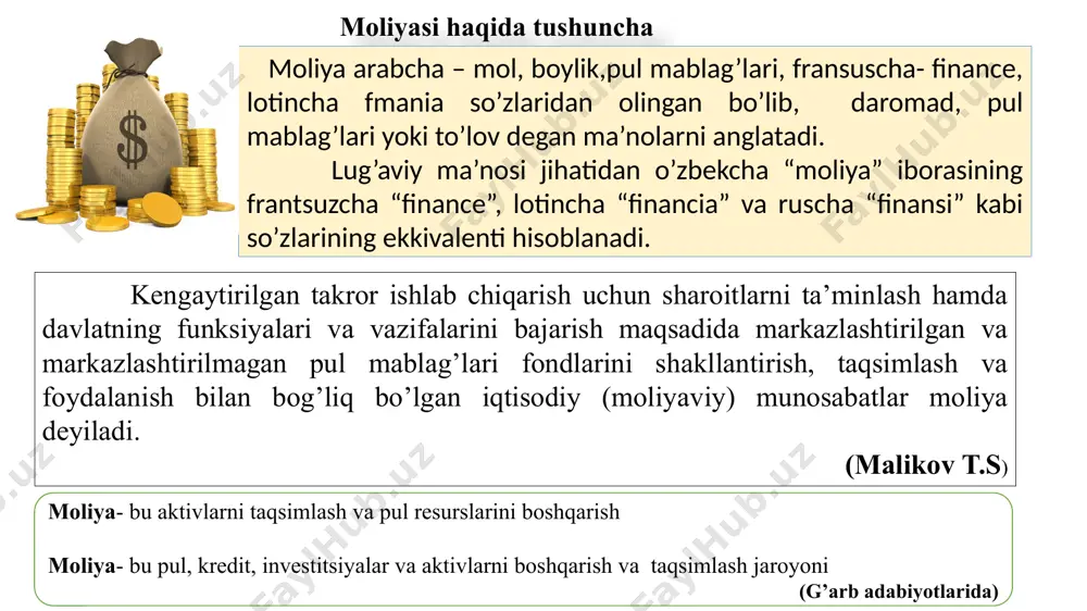 естицион базисга эквивалент молиявий инструментлар билан боғлиқ, ташкиллашган, иқтисодий-хуқуқий механизм билан таъминланган муносабатларни мақсадли амалга оширувчи, иқтисодиёт субъектлари учун зарурий бозор шароитларини яратиб берувчи мажмуа сифатида намоён бўлувчи тизимдир доимий ҳаракатда бўлган барча пул ресурсларининг умумий миқдори бўлиб, яъни иқтисодиётнинг турли субъектлари томонидан ушбу ресурсларга бўлган талаб ва таклифнинг ўзгариши орқали жойлаштириш ва қайта тақсимлаш ҳисобланади муайян институционал инфратузилма, шу жумладан ихтисослаштирилган молиявий институтлар орқали молиявий активларни шакллантириш ва алмашиш бўйича турли субъектлар ўртасида пайдо бўладиган иқтисодий (молиявий) муносабатлар йил 1-босқич 1860-йиллар ташқи савдони ривожлантириш. халқаро валюта бозорининг пайдо бўлиши. йил 2-босқич 1950-йиллар миллий кредит бозори операцияларини интеграциялашуви. 1960-йиллар халқаро кредит бозорининг шаклланиши йил 3-босқич 1970-йиллар узоқ муддатли капитал учун халқаро бозорни шакллантириш ва халқаро инвестиция бозорини яратиш миллий фонд бозорларини тартибга солиш. халқаро фонд бозори шаклланиши. 1980-йиллар трансмиллий банклар ва компанияларнинг тез суръатлар билан ривожланиши. халқаро инвестициялар ва фонд бозорларини янада ривожланиши. халқаро суғурта бозоридаги биринчи тизимли операциялар ривожланиши. …