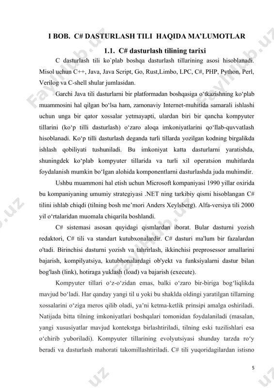 arni belgilab berdi. strukturaviy dasturlashlarning paydo boʻlishiga qadar katta dasturlarni yozish qiyin boʻlgan, satr kodlari miqdorining oshishi sababli dasturlarning oʻtish joylari chalkash massalariga aylanib ketishiga olib keladi. strukturaviy tillar dastur tuzuvchi instrumentariysiga shartli operatorlarni, lokal oʻzgaradigan tartiblarni va boshqa mukammallashtirishlarni qoʻshib bu muammoni hal qildi. shunday tarzda nisbatan katta dasturlarni yozish imkoniyati vujudga keldi. aynan c# tili kuch, elegantlik va maʼnodorlikni oʻzida muvaffaqiyatli birlashtirgan birinchi strukturaviy til boʻldi. uning boʻlishi mumkin boʻlgan xatolar masʼuliyatini tilga emas dastur tuzuvchi zimmasiga yuklaydigan prinsiplar bilan inobatga olgan holda sintaksisdan foydalanishdagi qisqalik va osonlik kabi xususiyatlari tezda koʻplab tarafdorlarini topdi. bugungi kunda biz mazkur sifatlarni oʻz oʻzidan anglashiladigan deb hisoblaymiz, lekin s da birinchi marotaba dastur tuzuvchiga zarur boʻlgan ajoyib yangi imkoniyatlar mujassamlashtirilgan. natijada 1980 yillardan boshlab s strukturaviy dasturlash tillari orasida eng koʻp foydalaniladiganlaridan biri boʻlib qoldi. biroq, dasturlashning rivojlantirish choralariga koʻra bundanda kattaroq dasturlarni qayta ishlash muammosi kelib chiqmoqda. loyiha kodi maʼlum …