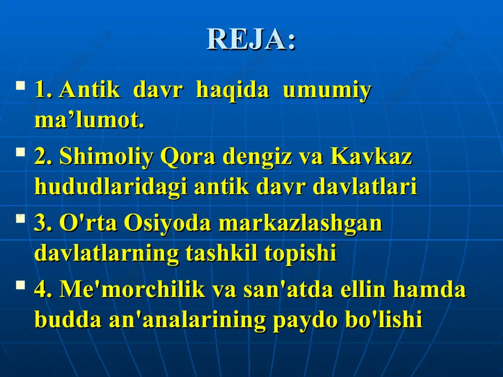 ngan bo’lib, u qadimgi degan ma’noni anglatadi. bu ibora xv asrda italiya gumanistlari tomonidan dastlab ishlatilgan bo’lib, u asosan qadimgi yunon va rim madaniyati va san’atini ta’riflash uchun qo’llanilgan. yunon bosqini mil. avv. viii asrdayoq o’rta yer dengizi bo’ylaridagi yerlarni bosib olinishi bilan boshlangan bo’lib, mil. avv. vii asrga kelib yanada kuchaydi. bu hududda vujudga kelgan yunon shaharlari – koloniyalar metropoliyalardan mustaqil holda boshqarilar edi. janubiy bug daryosining o’ng qirg’og’ida olviya deb nomlangan koloniya vujudga keladi (yunonchadan tarjimasi “baxtli”). bu yunon koloniyalariga berilgan odatiy nomlardan biridir. olviya 50 ga maydonga ega bo’lib arxeologlarning taxminiga ko’ra 15 mingga yaqin kishi yashagan. uning paydo bo’lishi haqidagi ilk ma‘lumotlar gerodot asarlarida berilgan olviya shahriga mil. avv. vii- vi asrlarda milet shahridan kelgan kichik osiyoliklar asos solishgan. olviyaning gullab-yashnagan davri mil. avv. iv asrga to’g’ri keladi. mil. avv. 331-330 yillarda aleksandr makedonskiy sarkardalaridan biri bo’lgan zopirion qo’shinlari tomonidan qamal qilinadi. mil. avv. iii asrga …