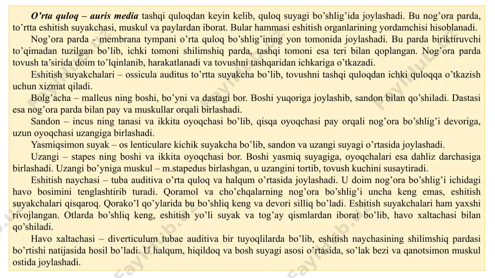 kesib tashlanadi. kesib tashlangan quloq suprasi ikkinchi tomon quloq suprasi uchun o’lchov (andoza) vazifasini bajaradi. quloq leshyotkasini sekinlik bilan bo’shatib olishdan oldin uning orqa tomoniga ichak qisqichini o’tkazib qisib qo’yiladi, chunki jarohat lablarini tikish vaqtida qon oqish bo’lmaydi. quloq suprasining ikkinchi tomoni ham shu o’tkazilgan qoida bo’yicha amputasiya qilinadi. ikki tomondagi teri lablarini bir-biriga yaqinlashtirib tikish chog’ida quloq kemirchagi ignaga ilinmasligi kerak. tikish ishi tugallangach yara chetiga antiseptik malham surtiladi va quloq suprasini ensa oblastiga dokadan tayyorlab qo’ygan yostiqcha ustiga yaxshi o’rnatib bint bilan o’rab bog’lanadi. 3-4 kun o’tishi bilan bog’lam yechib olinadi, tekshirilgandan keyin quloq suprasini vaqt-vaqti bilan massaj qilib turiladi, chunki yara chandiqsiz bitishi kerak. yara qo’yilgan chok 7 kundan keyin olib tashlanadi. uchinchi qovoqni kesish ko’rsatma. o’sma, fibroz to’qimasining o’sishi va uchinchi qovoqning haddan tashqari kattalashib ketish oqibatida ko’rish qobiliyatining pasayishida operatsiya o’tkaziladi. og’riqsizlantirish. itlar ko’ziga 5 % novokain eritmasi sepiladi, uchinchi qovoq ildiziga, konyunktiva ostiga novokainli …