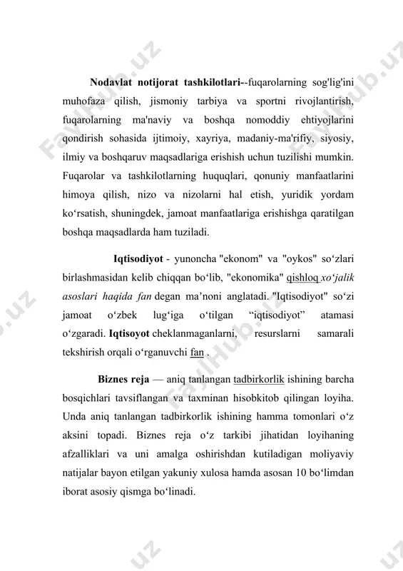 orat tashkilotlar faoliyatining huquqiy himoyasini mustahkamlash, shart-sharoitlar yaratish bo‘yicha huquqiy baza mustahkamlab borilmoqda. yangi o‘zbekistonning taraqqiyot strategiyasining 12-maqsadida ta’sirchan jamoatchilik nazoratini amalga oshirishning tashkiliy-huquqiy asoslarini takomillashtirish vazifasi ko‘rsatib o‘tilgan. bunda jamoatchilik nazoratini amalga oshirishning zamonaviy shakllarini rivojlantirish, jamoaviy murojaatlar asosida hududiy, tarmoq va davlat dasturlari ijro sifatini tekshirish amaliyotini joriy etish muhimdir. ayrim davlat funksiyalarini amalga oshirish jarayoniga jamoatchilik nazorati sub’ektlarini keng jalb qilish, davlat organlari faoliyatini o‘rganishda ijtimoiy so‘rovlar o‘tkazish hamda aniqlangan kamchiliklarni ochiq muhokama qilish amaliyotini yo‘lga qo‘yish masalasi ham dolzarb ahamiyat kasb etmoqda. ijtimoiy sheriklikning samarasini oshirish, nodavlat notijorat tashkilotlar va fuqarolik jamiyatining boshqa institutlarini davlat tomonidan subsidiyalar, grantlar va ijtimoiy buyurtmalar shakllarida qo‘llab-quvvatlash hajmini ikki barobarga oshirish masalasiga katta e’tibor qaratilmoqda. shu bilan birga, xalq deputatlari kengashlari huzuridagi nodavlat notijorat tashkilotlarni va fuqarolik jamiyatining boshqa institutlarini qo‘llab-quvvatlash jamoat fondlariga ajratilayotgan mablag‘lar hajmini yetti barobarga oshirish belgilandi. bu ham nodavlat notijorat tashkilotlarning barqaror faoliyat olib borishi, ularning …