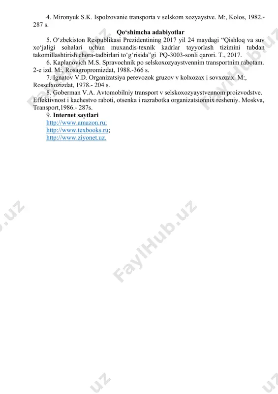 s. 8. goberman v.a. avtomobilniy transport v selskoxozyaystvennom proizvodstve. effektivnost i kachestvo raboti, otsenka i razrabotka organizatsionnix resheniy. moskva, transport,1986.- 287s. 9. internet saytlari http://www.amazon.ru; http://www.texbooks.ru; http://www.ziyonet.uz. _1383065573.unknown _1428890403.unknown _1428891301.unknown _1428924791.unknown _1428925156.unknown _1791278420.unknown _1791278432.unknown _1791278442.unknown _1791278459.unknown _1791278465.unknown _1791278485.unknown _1791278490.unknown _1791278495.unknown _1791278521.unknown _1791278526.unknown _1791278554.unknown _1791278559.unknown _1791278567.unknown _1791278576.unknown _1791278586.unknown _1791278595.unknown _1791278601.unknown _1791278701.unknown e e q u g = e g e e g e e l q l u w g = = raz pog dv e t t t t + + = t e e g dv l t u b = raz pog t e e g e t t l t + + = u b å å = óì åã å l l b n n m t t t - = e h h e t t t n - = e c e e d r n q n u u g = = - …