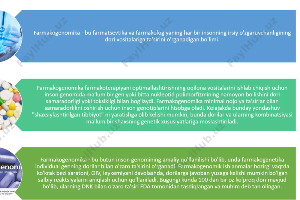 ing parchalanishini katalizlaydi. bu reaksiyada bir kislorod atomi substratga birikadi, ikkinchisi esa suvga qaytariladi. p450 sitoxrom oilasining fermentlari, boshqa gemoproteinlardan farqli o'laroq, qoida tariqasida, bir turdagi faollik va qat'iy belgilangan funktsiyaga ega, funktsiyalari, fermentativ faollik turlari bo'yicha juda xilma-xildir va ko'pincha past substrat o'ziga xosligiga ega. p450s monooksigenaza va dioksigenaza faolligini ko'rsatishi mumkin, shuning uchun ular ba'zan aralash funktsiyali oksidazalar deb ataladi. turli odamlarda eprdagi p450 sitoxromlari to'plami genetik xususiyatlar tufayli farqlanadi. shu munosabat bilan p450 fermentativ tizimini o'rganish farmakologiya uchun katta ahamiyatga ega. p450 oilasining boshqa barcha fermentlari ichki mitoxondriyal membranada lokalizatsiya qilingan va ularning katalitik markazlari matritsaga qaragan. odamda p450 sitoxrom genlari odamlarda p450 sitoxrom tizimining 57 ta genlari va 59 dan ortiq psevdogenlari aniqlangan. ular 18 oila va 43 kenja oilaga boʻlingan. quyidagi jadvalda inson sitoxromi p450 gen nomenklaturasi batafsilroq tavsiflangan. эътиборингиз учун рахмат!!! эътиборингиз учун рахмат!!! image1.png image2.png image3.png image4.png image5.png image6.png image7.png image8.png image9.png image10.png …