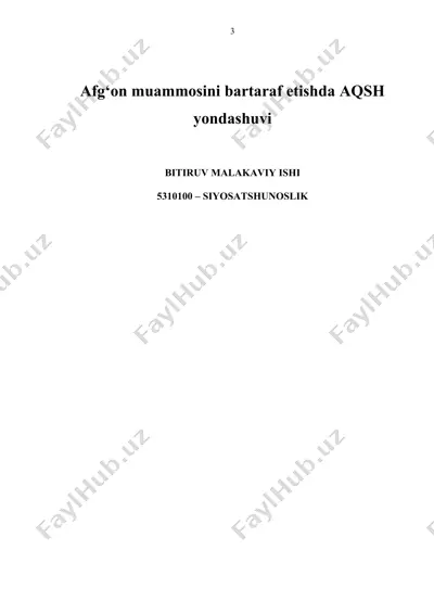 afg‘on muammosini bartaraf etishda aqsh yondashuvi — DOCX