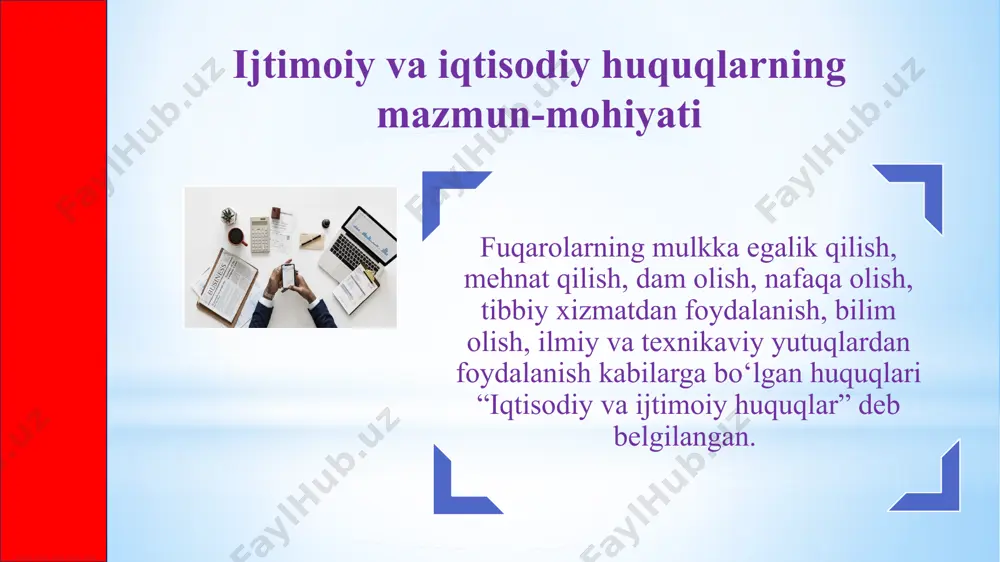 lti soatdan, o‘n beshdan o‘n olti yoshgacha bo‘lgan shaxslar uchun esa haftasiga yigirma to‘rt soatdan oshmaydigan qilib belgilanadi. o‘qishdan bo‘sh vaqtlarida ishlayotgan o‘quvchilarning o‘quv yili davomidagi ish vaqti muddati ushbu moddaning birinchi qismida tegishli yoshdagi shaxslar uchun nazarda tutilgan ish vaqti eng ko‘p muddatining yarmidan ortib ketishi mumkin emas. majburiy mehnat taqiqlanishi 12 harbiy yoki muqobil xizmat to‘g‘risidagi qonun asosida sud hukmi bilan tayinlangan jazoni o‘tash tartibidan qonunda ko‘rsatilgan boshqa hollarda b b b bilimlarni bbb metodi orqali mustahkamlaymiz o‘zbekistonda yollanib ishlayotgan barcha fuqarolar dam olish huquqiga egadirlar. ish vaqti va haq to‘lanadigan mehnat ta’tilining muddati qonun bilan belgilanadi (konstitutsiyaning 38-moddasi). konstitutsiyaning 39-moddasi 15 39-modda. bu konstitutsiyaviy normaga asosan ijtimoiy ta’minot olish huquqiga qariganda, ya’ni ma’lum yoshga etganda; mehnat layoqatini yo‘qotganda; boquvchisidan mahrum bo‘lganda hamda qonunda nazarda tutilgan boshqa hollarda ega bo‘linadi. bu masalalar huquqiy jihatdan mehnat kodeksi, “fuqarolarning davlat pensiya ta’minoti to‘g‘risida” qonun va boshqa huquqiy hujjatlar bilan tartibga …