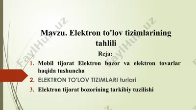 elektron to'lov tizimlarining tahlili — PPTX