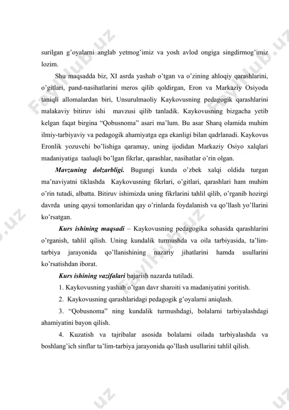 yo arablar tomonidan bosib olindi. islom dinining asoschisi (570-633) muhammad payg’ambar bo’lib, uning ta’limoti uqaddas kitob “qur’on” da o’z ifodasini topdi. “qur’on” da ahloq odob iymon, insonni ulug’lash, jamiyatga hizmat qilish, oilani mustahkamlash, ota-onaga hurmat kabi masalalar ravshan aks etdi. ismoil al-buxoriy, imom al-xajjoj, muhammad at-termiziy, imom dovud sulaymon, axmad ibm shu’ayb to’plagan hadislar ham ta’lim-tarbiyada muhim ahamiyat kasb etadi. viii asrning oxiri ix asr boshlarida arab halifaligining markazi bag’dodda ilm-fan rivojlandi. ilmiy markaz akademiya tashkil etilib, barcha musulmon o’lkalar jumladan, markaziy osiyoda ham olim, fozillarni to’pladi. muso xorazmiy, axmad farg’oniy, javxariy kabi olimlar katta faoliyat ko’rsatdi. ix asr oxiriga kelib markaziy osiyoda samoniylar hukmronligi shakllandi. keyin toxiriylar, xorazmshohlar, g’aznaviylar davlati faollik ko’rsatdi. buxoro, samarqand, marv, urganch kabi shaharlar o’z davrining madaniyat markazlari sifatida shuhrat qozondi. markaziy osiy feodal davlatlari, boshqa musulmon davlatlar bilan yaqindan aloqada bo’ldi. yerli olimlar boshqa o’lkalarga borib ilm olish, muloqat qilish imkoniyatlariga ega bo’ldi. islom …