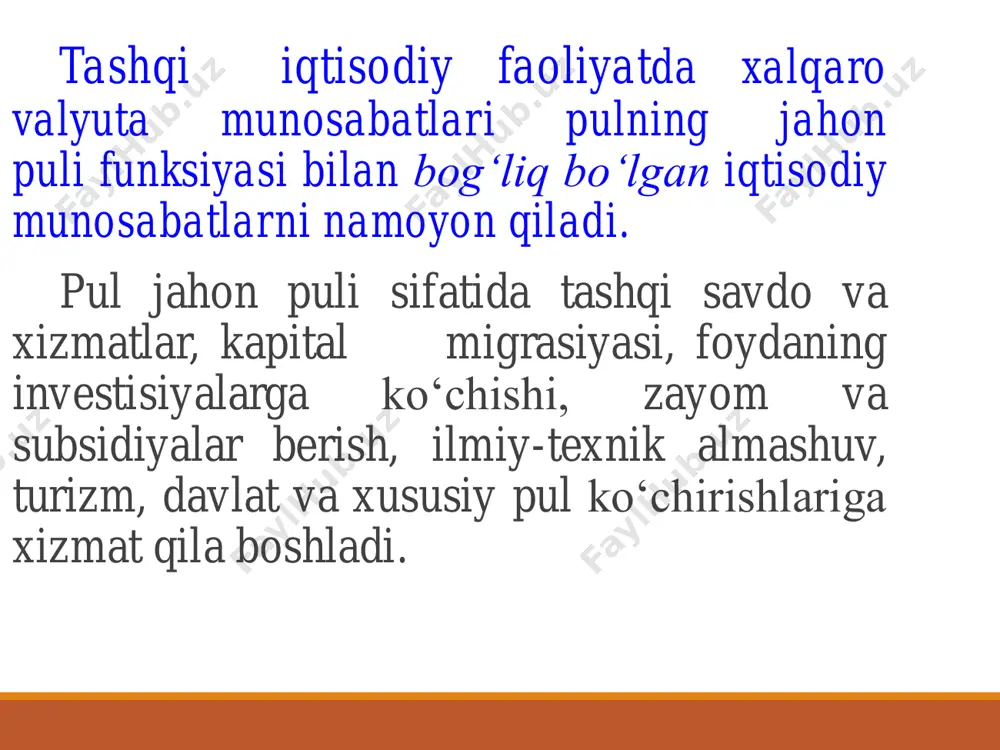 shiga kelib suzuvchi kurslar faktorini amalga oshirilishi munosabati bilan quyidagi elementlar asosida yetarli darajada murakkab bо‘lgan xalqaro valyuta tizimini tashkil qilish sxemasi vujudga keldi: 1. asosiy ustun birliklar tanlanadi. bu bilan ular milliy valyutalar munosabatlarini, aniqrog‘i о‘z valyuta kurslarini saqlab qoldilar; 2. valyuta kurslarinig о‘zgarish darajasi bir xil bо‘lmasdan, diapazoni kyeng edi. bunda ma’lum diapazon doirasida faqat ayrim valyutalarga nisbatan valyuta kursi saqlanadi, boshqa valyutalarga nisbatan kurs erkin о‘zgarib turadi. amalda davlatlar e’lon qilgan valyuta rejimlari xilma-xildir. 1988 yilda jahonning 58 davlati о‘z valyutalarining asosiy hamkorlaridan birining valyutasiga nisbatan kursini о‘rnatishga qaror qildilar. bular aqsh dollari (39 ta davlat), fransuz franki (frank zonasining 14 ta davlati) yoki boshqa valyutalarda (5 ta davlat). ayrim davlatlar о‘z valyutalarini sdrga (17 ta davlat) yoki boshqa valyutalar savatchasiga (29 ta davlat) bog‘ladilar yamayka kelishuvi jamoa valyuta birligi sifatida “maxsus о‘rnini olish huquqi” (sdr) ni tan oldi. sdr 1969 yilda oddiy kredit vositasi sifatida yaratilgan …
