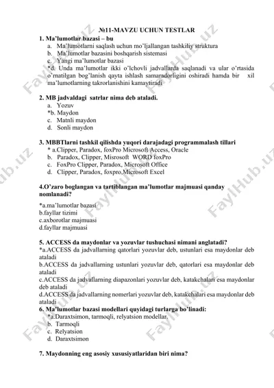 №11-mavzu uchun testlar — DOCX