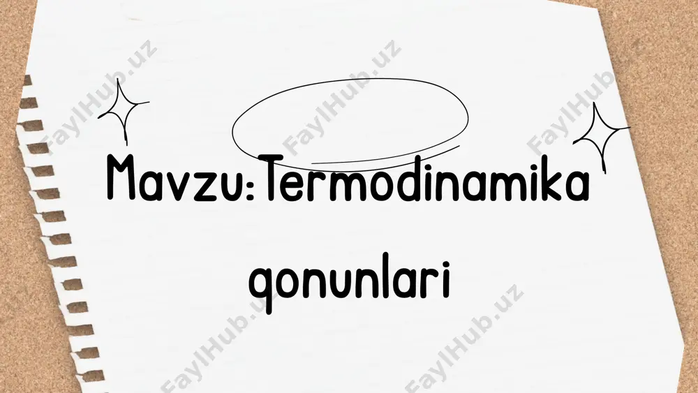iqlik va suv bugʻlanib, havoda yoʻqolib ketadi. yopiq tizim oʻzining atrof-muhiti bilan faqat energiya almashadi, modda emas. agar yuqorida berilgan misoldagi qozon qopqogʻini zich yopsak, u deyarli yopiq tizim boʻladi. izolyatsiyalangan tizim oʻzining atrof-muhiti bilan modda ham, energiya ham almashmaydi. mukammal izolyatsiyalangan tizimni topish qiyin, lekin qopqogʻi zich yopiladigan maxsus sovitkich idishlar izolyatsiya qilingan tizimga oʻxshaydi. idish ichidagi narsalar bir-biri bilan energiya almashishi mumkin, shuning uchun muz biroz eriydi va ichimlikni sovitadi, ammo tashqi muhit bilan juda kam energiya (issiqlik) almashadi. tizimga berilgan issiqlik miqdori tizimning ichki energiyasining o‘zgarishiga va tizim bajaradigan ishga ketadi: tizimning ichki energiyasi deganda uni tashkil etuvchi zarralarning kinetik va potensial energiyalari yig'indisi tushuniladi. ldeal gaz molekulalari o'zaro ta’sirlashmaydi, shuning uchun uning potensial energiyasi nolga teng. u holda bo‘ladi. lchki energiya tizimning holat funksiyasi bo‘lib, berilgan holat uchun ma’lum qiymatga ega bo'ladi. tirik organizmlarda sodir boʻladigan energiya almashinuvi fizika qonunlariga boʻysunadi. shu tufayli ular elektr tarmoqlarining …