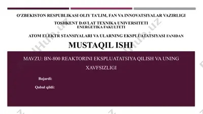 bn-800 reaktorini ekspluatatsiya qilish va uning xavfsizligi — PPTX