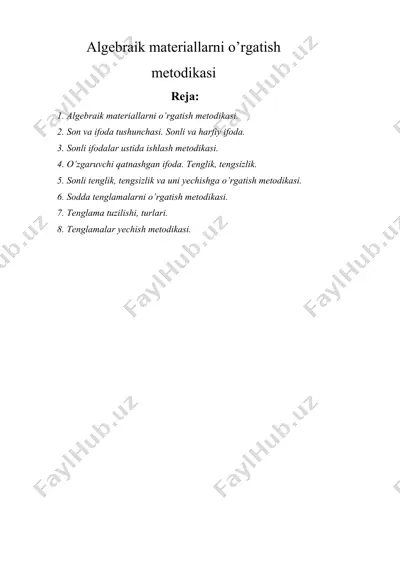 algebraik materiallarni o’rgatish metodikasi — DOCX