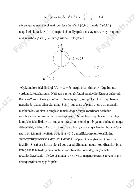 un bog’lamlilik tushunchasi bilan chiziqli bog’lamlilik tushunchasi ustma-ust tushadi. 3.8-ta’rif: ( ) d c d c  sohaning o’ziga tegishli bo’lmagan limit nuqtasi uning chegaraviy nuqtasi deyiladi. d sohaning barcha chegaraviy nuqta lari to’plamiga 9 uning chegarasi deyiladi va d ko’rinishda belgilanadi. agar d sohaning chegarasi bog’lamli to’plam bo’lsa, d soha bir bog’lamli deyiladi, aks holda u ko’p bog’lamli deyiladi. 3.9-ta`rif. chegaraviy nuqtalari o`ziga tegishli bo`lmagan e soha ochiq soha, chegaraviy nuqtalari o`ziga tegishli bo`lgan soha yopiq soha deyiladi. 3.10-ta`rif. soha chegaralangan chiziq sohaning konturi yoki chegarasi deyiladi. 10 4.jordon chizig’i haqiqiy t argumentli ),(txx  ),(tyy  )(   t uzluksiz funksiyalar berilgan bo`lsa, ular tekislikdagi biror uzluksiz egri chiziqning parametrik tenglamasidan iborat bo`ladi. 4.1-ta`rif. agar bu egri chiziqdagi t ning ikkita har xil qiymatiga har xil nuqtalar mos kelsa, ya`ni karrali nuqtalarga ega bo`lmasa bu chiziq jordan chizig`i deyiladi yoki uzluksiz silliq chiziq deyiladi. 7-chizma (7a-chizma).agar iyxz …