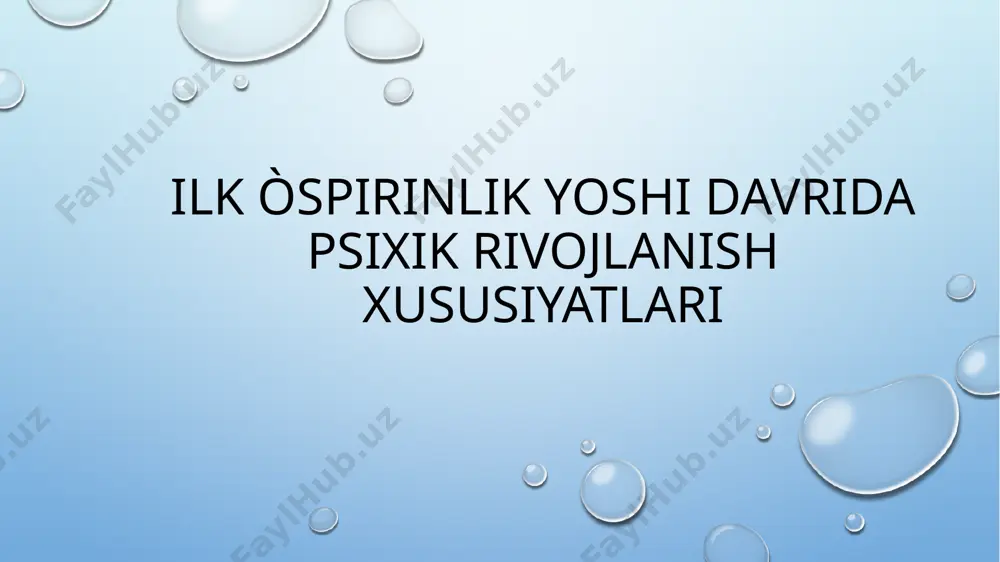 i. o’spirinlarda sezgirlik, kuzatuvchanlik yanada takomillashib boradi, mantiqiy xotirasi, esda olib qolishining oqilona yo’li, vositalari ta'lim jarayonida yetakchi vazifani boshlaydi. mazkur pallada tafakkur tobora faol, mustaqil va ijodiy xususda kasb eta boshlaydi. tafakkur rivojlanishi bilan birgalikda o’quvchilarning nutq madaniyagi rivojlanadi. o’spirin turli janrdagi adabiy asarlarni o’qishi, tushunishi orqali mustaqil fikr yuritish, mulohaza qilish va munozaraga kirishishga o’rganib boradi. o‘spirinlik davrida ota-onaning tanqidiy fikrlari (nimaga bunday qilasan? buni eplay olmaysan. nimaga bunday qilmayapsan? va h.k.) bolaning psixikasiga salbiy ta’sir o‘tkazmay qolmaydi. farzand kelgusida ishonchsiz yoki layoqatsiz bo‘lib qolishi ehtimoldan holi emas. o’spirinlik davrida ota-onasining gapini og’ir olish. bunday vaqtda o’spirinni ota-ona tushunib, unga to’g’ri yo’l ko’rsatishi òspirinning dòstlar o'rtasidagi munosabati. o`quvchilar maktabda fanlarning asoslaridan bilim oladilar. har qaysi o’spirin fizika yoki matematika bilan tanishadilar. biroq ularning hammasi kelajakda fizik yoki matematik kasbini egallashni xohlayvermaydi. maktabda yer kurrasini o’rganiladi, biroq barcha o`quvchilar sayyoh bo’lishhni istamaydi. katta yoshdagi maktab o’quvchilaridan biror o’kuv faniga …