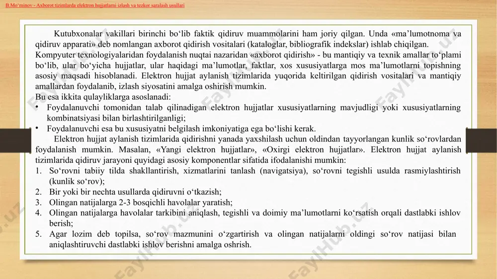 ‘natish. elektron hujjat, agar u bevosita elektron hujjatni jo‘natuvchi yoki uning axborot vositachisi tomonidan jo‘natilgan bo‘lsa, jo‘natilgan deb hisoblanadi. 19-modda. elektron hujjat aylanishi to‘g‘risidagi qonunchilikni buzganlik uchun javobgarlik. elektron hujjat aylanishi to‘g‘risidagi qonunchilikni buzganlikda aybdor shaxslar belgilangan tartibda javobgar bo‘ladilar. image5.png image6.png image8.png image9.png image10.png image11.png image12.png image13.png image14.png image15.png image16.png image17.png image18.png image19.png image20.png image21.png image22.png image23.png image24.png image25.png image26.png image27.png image28.png image29.png image30.png image31.png image32.png image3.png image4.png /docprops/thumbnail.jpeg