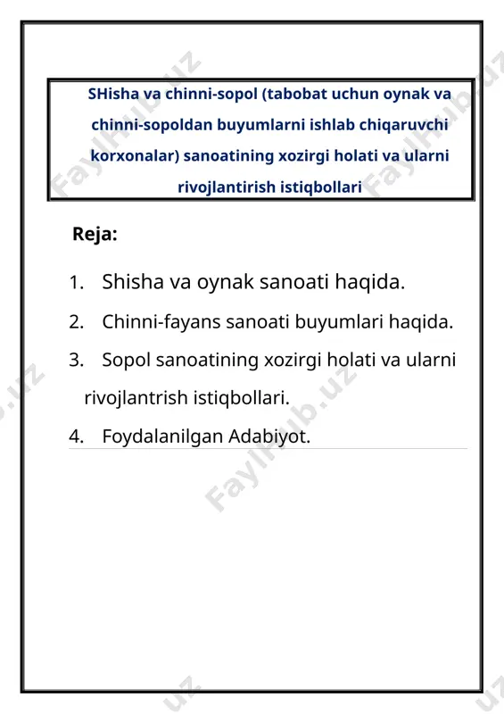 amorf tuzilishi. kremniy atomlari (si) atrofida kislorod atomlarining (o) tetraedrik joylashuviga nisbatan lokal tartib mavjud bo'lsa-da, uzoq tartib mavjud emas. oksid shishaning asosiy komponentlari kislorodli birikmalardan tashkil topgan. kremniy, germaniy, bor, fosfor, margimush oksidlari juda osonlikcha shisha hosil qiladi ishlatilishiga koʻra, qurilish shishasi (deraza oynasi, shisha bloklar va boshqalar), meʼmorlik qurilish shishasi, avtomobil shishasi, termik barqaror shisha, kimyoviy lab. shishasi, tibbiyot shishasi, optik shisha, elektrovakuum shishasi, yorugʻlik texnikasi shishasi, idish shishasi, navli shisha, shuningdek shisha tola va shisha plastiklar farqlanadi. ionlovchi nurlardan saklaydigan shisha, yorib oʻtuvchi radiatsiya indikatorlari shishasi, oʻzgaruvchan yorugʻlik oʻtkazuvchi fotoxrom shisha, lazer materiallari sifatida qoʻllanadigan shisha, eruvchan shisha va h.k. ishlab chiqariladi. shisha mil. av. 4 ming yillarda qadimiy misr va markaziy osiyoda ishlab chiqarila boshlagan. dastlab boʻgʻiq shisha ishlab chiqarilgan. tarkibidagi moddalar asta-sekin oʻzgartirila borgan. undagi ishqoriy metallarning oksidlari 30% dan 20% gacha kamaytirilgan. shishaga qoʻrgʻoshin va qalay oksidlari qoʻshiladigan boʻlgan, rang kiritish maqsadida marganets va …