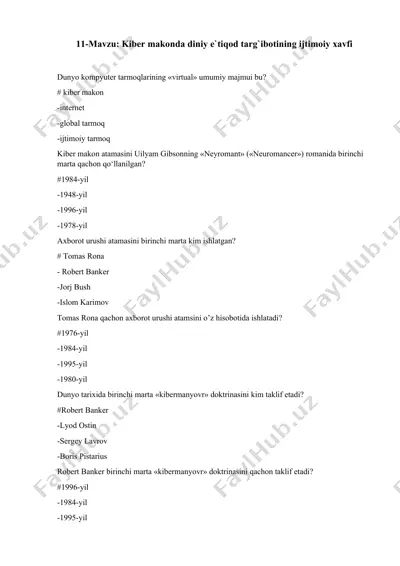 kiber makonda diniy e`tiqod targ`iboti — DOCX