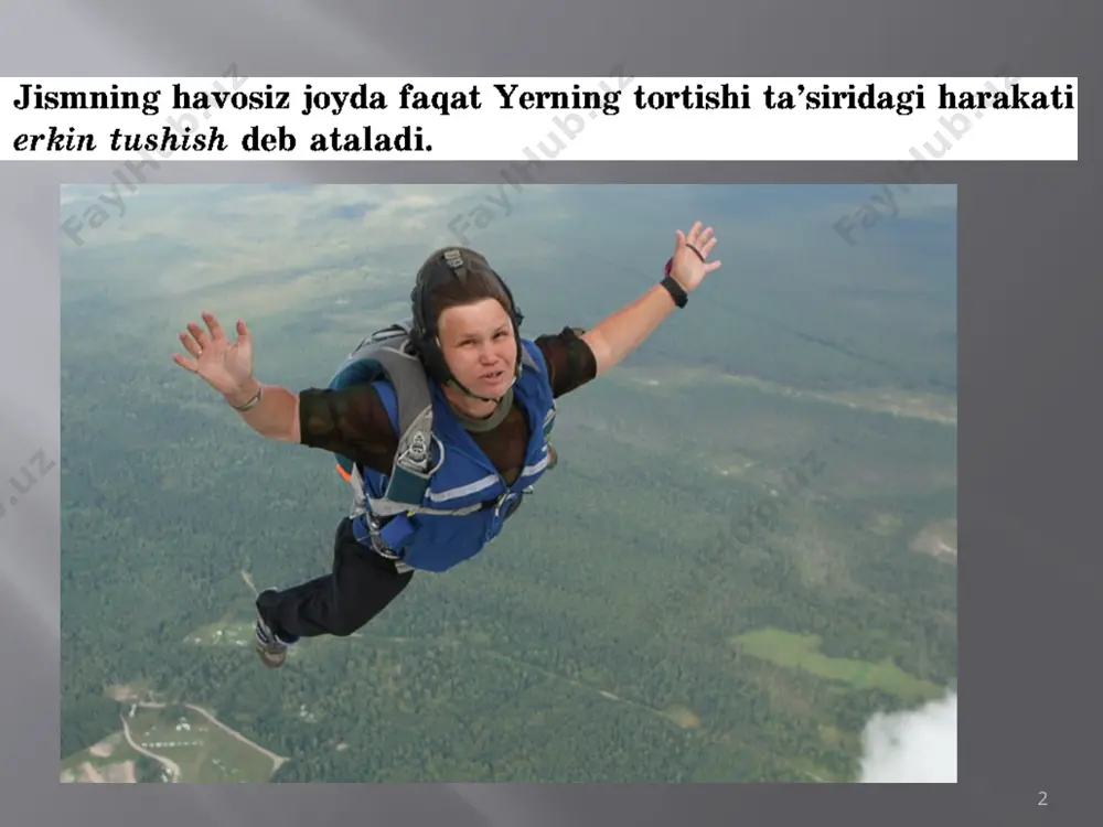 qoriga ko’tarilish davrida tortishish kuchi tasir qiladimi? 14 uyga vazifa §13, 8(2)-mashq hammaga 8(3)-mashq ixtiyoriy 15 15 image2.jpeg image3.png image4.gif image5.jpeg image6.jpeg image7.png image8.png image9.jpeg image10.png image11.wmf image12.gif image13.png image14.png image15.jpeg image16.gif image17.wmf