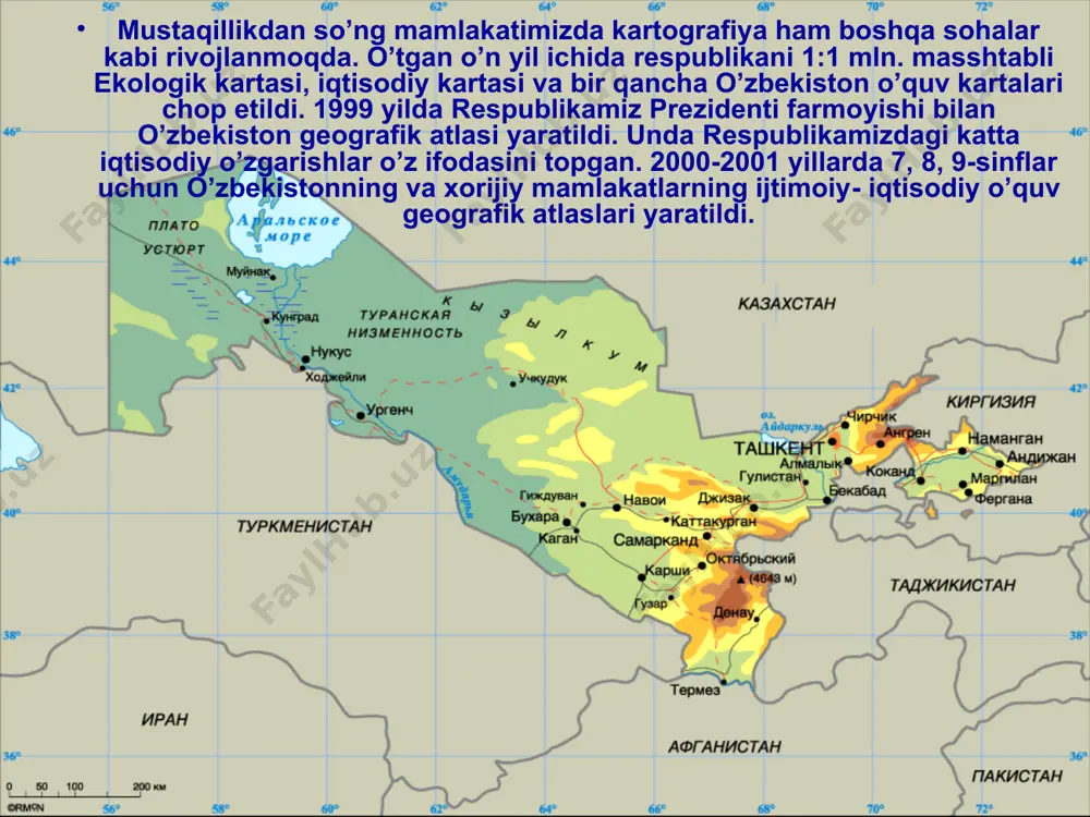 er xo’jaliklari» va boshqa kartalar kariogramma usulida tasvirlangan. ijtimoiy-iqtisodiy kartalarda voqea-hodisalar kartogramma hamda kartodiagramma bilan tasvirlansa mazmuni boyiydi. umuman mavzuli kartalarda bir va bir qancha usullar ishlatilishi mumkin. lekin bunda ranglar yaxshi tanlanishi kerak. ijtimoiy-iqtisodiy kartalar ham o’z navbatida aholi, iqtisodiyot, madaniyat, siyosiy-ma’muriy maishiy xizmat ko’rsatish kartalari va boshqa turlarga bo’linadi. ijtimoiy- iqtisodiy kartalar aholi va demografik kartalar iqtisodiy aholining joylanishi va tarqalishi zichligi aholining milliy tarkibi etno grafiyasi jinsi tug’ilish va o’lim yoshi ishsizlik ishga layoqatligi kartalar tabiiy resurslar va ularni baholash sanoat qishloq xo’jaligi o’rmon xo’jaligi transport dehqonchilik chorvachilik ichki va tashqi iqtisodiy aloqalar umum iqtisodiy kartalar maishiy xizmat maorif fan madaniyat sog’liqni saqlash savdo va moliya fizkultura va sport turizm maishiy xizmat kartalar 9-sinf uchun mo’ljallangan dunyoning ijtimoiy va iqitisodiy geografik atlasi (toshkent, 2000), jahon iqtisodiy geogrfiyasini o’rganishda asosiy qo’llanma bo’lib xizmat qilishi mumkin. o’zbekistonning ijtimoiy va iqtisodiy geografiyasi uchun zarur bo’lgan devoriy kartalar tuzilmoqda. ba’zilari chop …