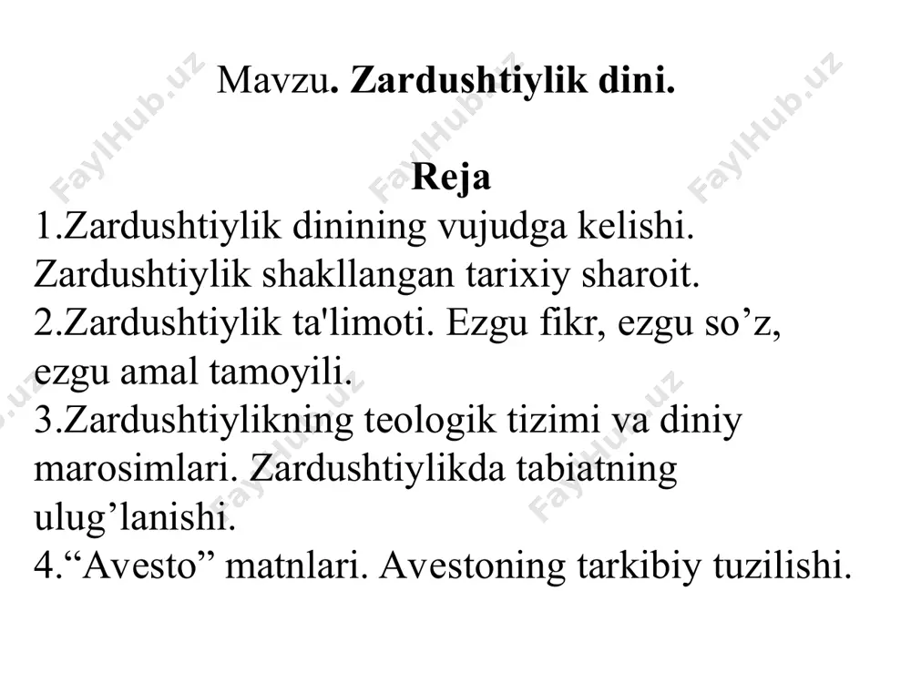 hrashganda unga 10 ta lavhani tushirdi. ularda ushbu din asosini tashkil qilgan 10 ta nasihat bor edi: 1.yahvedan boshqani iloh deb hisoblamaslik; 2.but, sanam va rasmlarga sig‘inmaslik; 3.bekordan-bekorga xudo nomi bilan qasam ichmaslik; 4.shanba kunini hurmat qilish va uni xudo uchun bag‘ishlash; 5.ota-onani hurmat qilish; 6.nohaq odam o‘ldirmaslik; 7.zino qilmaslik; 8.o‘g‘rilik qilmaslik; 9.yolg‘on guvohlik bermaslik; 10.yaqinlarning narsalariga ko‘z olaytirmaslik. messiya - xaloskorning kelishi haqidagi ta’limot ham keng o‘rin olgan. unga ko‘ra oxirzamonda yahve yahudiylar orasidan bir xaloskorni chiqaradi va u quyidagi vazifalarni bajaradi: 1) dunyoni qaytadan, isloh qilgan holda qurish; 2) butun yahudiylarni sinion (quddus yaqinidagi tepalik) atrofida to‘plash; 3) ularning barcha dushmanlarini jazolash. yahudiylikdagi oqimlar. saduqiylar, farziylar, esseylar kiradi. saduqiy nomi podshoh dovud payg‘ambar davrida yashagan ruhoniy saduq nomi bilan bog‘liq. ular diniy ishlarda faqat qonun (musoning besh kitobi)ni tan olganlar. qonunda ruhoniylar, qurbonliklar, ibodatlar haqida so‘z boradi, lekin oxirat va qiyomat haqida hech narsa deyilmagan. shuning uchun saduqiylar …